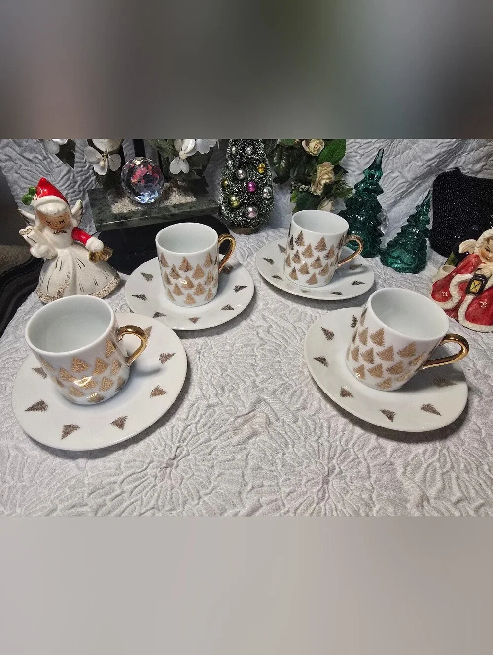Vintage Centurion Collection Gold Christmas Tree Espresso Cups & Saucers - 8pc